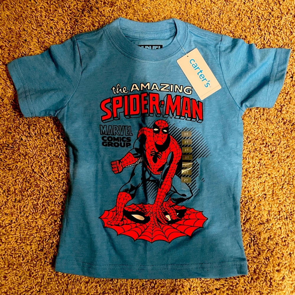 NWT Spiderman Tshirt, Darker Lightening from my shadow taking the picture.